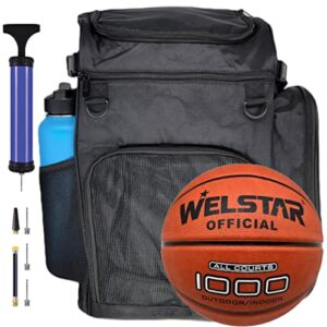 Large Basketball Backpack Bag INCLUDES Basketball and Ball Pump - For Kids and Adults - Basketball Bag For All Sports, Gym Training, and Practice, Large Storage Pockets | Laptop Sleeve