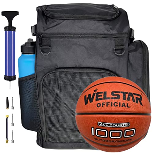 Large Basketball Backpack Bag INCLUDES Basketball and Ball Pump - For Kids and Adults - Basketball Bag For All Sports, Gym Training, and Practice, Large Storage Pockets | Laptop Sleeve