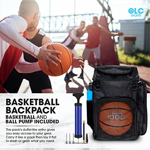 Large Basketball Backpack Bag INCLUDES Basketball and Ball Pump - For Kids and Adults - Basketball Bag For All Sports, Gym Training, and Practice, Large Storage Pockets | Laptop Sleeve