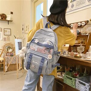 Kawaii Backpack with Pins Multi-Pocket Cute Accessories School Bag Rucksack Large Capacity for Girls Teens (Green)