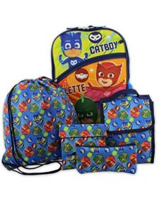 pj masks boys girls 5 piece 16 inch backpack lunch bag and snack bag school set (one size, blue/multi)