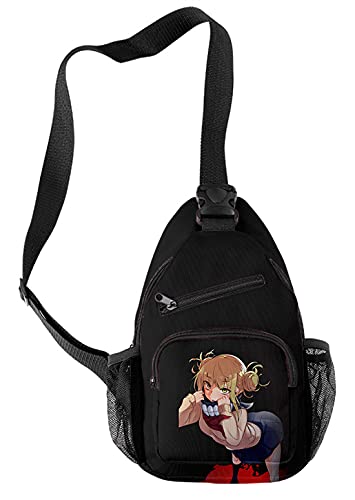 HANDAFA Anime My Hero Single Shoulder Bag Himiko Toga Print Sling Backpack Cosplay Daypack(Himiko Black)