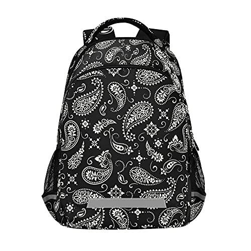 ALAZA Ornament Paisley Bandana Print Black Backpack Purse for Women Men Personalized Laptop Notebook Tablet School Bag Stylish Casual Daypack, 13 14 15.6 inch