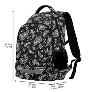 ALAZA Ornament Paisley Bandana Print Black Backpack Purse for Women Men Personalized Laptop Notebook Tablet School Bag Stylish Casual Daypack, 13 14 15.6 inch