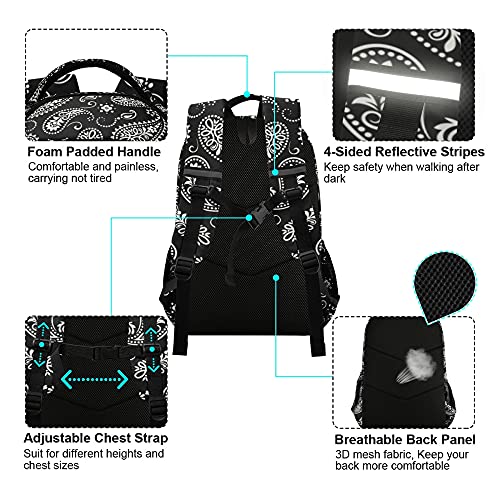 ALAZA Ornament Paisley Bandana Print Black Backpack Purse for Women Men Personalized Laptop Notebook Tablet School Bag Stylish Casual Daypack, 13 14 15.6 inch