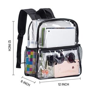 DNSDOIT Mini Clear Backpack,12x12x6 Heavy Duty Transparent Bookbag,See Through PVC School Backpacks for Stadium,Work,Security,Travel