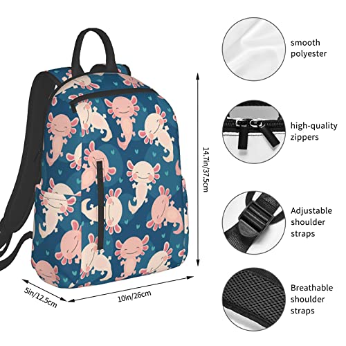 Axolotl Backpack Bookbag Casual Large Laptop Lightweight Backpacks Multipurpose Daypack For Men Women