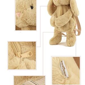 Cute Fuzz Plush Animal Teddy Bear/Rabbit/Momkey/Dog Backpack Bags for Toddle kids/Adults (Light Brown Rabbit)