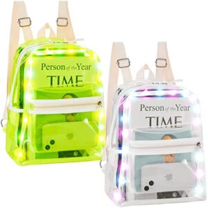 2 pcs clear backpack glowing backpack led backpack glow clear book bag rave accessories transparent waterproof backpack for women men kids girls festival halloween party music festivals school sport