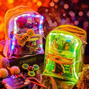 2 Pcs Clear Backpack Glowing Backpack LED Backpack Glow Clear Book Bag Rave Accessories Transparent Waterproof Backpack for Women Men Kids Girls Festival Halloween Party Music Festivals School Sport
