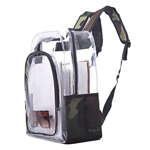 Hasiobanyu Plastic Bookbag Heavy Duty Clear Backpack Transparent Backpacks Plastic Bookbag See Through PVC Backpacks Transparent Clear Large Bookbag for School, Work, Festival, Security (Camouflage)