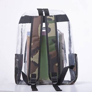 Hasiobanyu Plastic Bookbag Heavy Duty Clear Backpack Transparent Backpacks Plastic Bookbag See Through PVC Backpacks Transparent Clear Large Bookbag for School, Work, Festival, Security (Camouflage)