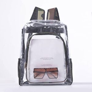 Hasiobanyu Plastic Bookbag Heavy Duty Clear Backpack Transparent Backpacks Plastic Bookbag See Through PVC Backpacks Transparent Clear Large Bookbag for School, Work, Festival, Security (Camouflage)