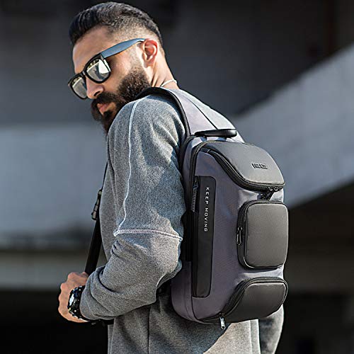 FANDARE Sling Chest Bag Men Business Shoulder Crossbody Backpack fit 9.7 inch Tablet Large Casual Daypack for Outdoor Travel Work Hiking Running Indoor Activities Durable Polyester Gray