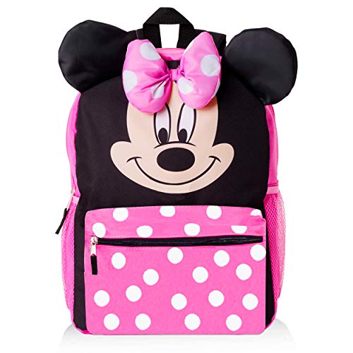 Minnie Mouse Backpack and Water Bottle for Kids Toddlers ~ Premium 14" Minnie School Bag with 3D Ears and Puffy Bow, Water Bottle, Stickers, and More (Minnie Mouse School Supplies Bundle)