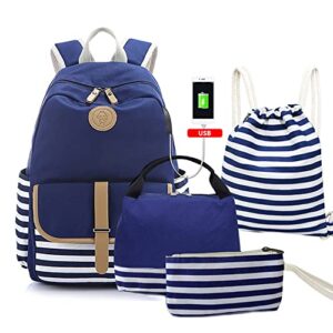 4 piece striped student backpack set boys girls school bag teen leisure travel bag