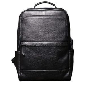 pahvrion vintage genuine leather 15.6 inch laptop backpack, hiking travel bag anti theft camping daypack school college bookbag, black