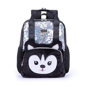 bendopa plush toddler backpack for girls 3-6 sequins kids bookbag children portable schoolbag for kindergarten(black)