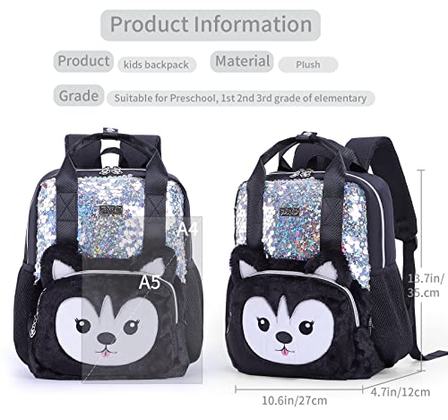 Bendopa Plush Toddler Backpack for Girls 3-6 Sequins Kids BookBag Children Portable Schoolbag for Kindergarten(Black)