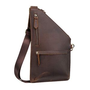 men’s leather sling bag chest bag crossbody bag shoulder bag genuine leather crazy horse skin backpack for men, brown (bnx01021)