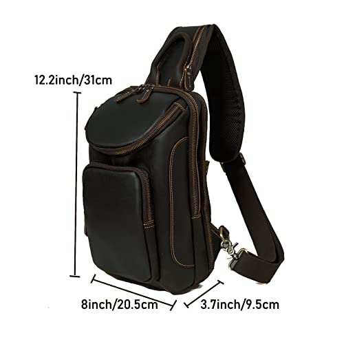 Leather Sling Bag for men,Full Grain Leather Crossbody Bag Anti-Theft Shoulder Sling Bag for Men Vintage fit 11 inch ipad Dark Brown