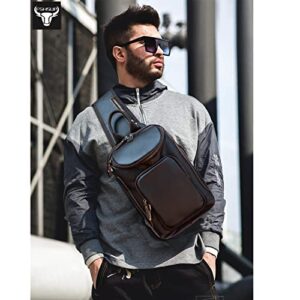 Leather Sling Bag for men,Full Grain Leather Crossbody Bag Anti-Theft Shoulder Sling Bag for Men Vintage fit 11 inch ipad Dark Brown