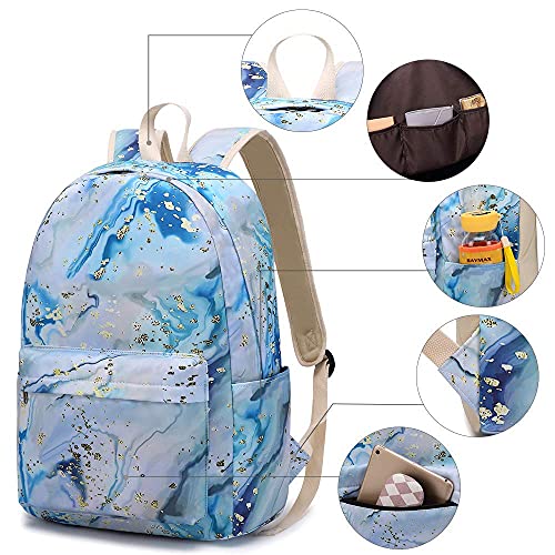 Bluboon Backpack for Girls Kids Backpack with Lunch Box Marble School Bookbag Set for Kindergarten Elementary School Supplies