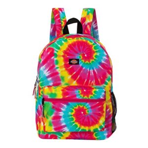 dickies freshman backpack classic logo water resistant casual daypack for travel fits 15.6 inch notebook (pink tie dye)