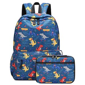 dinosaur backpack for boys school backpack toddler waterproof travel bag kindergarten backpack with lunch box (dinosaur-blue)