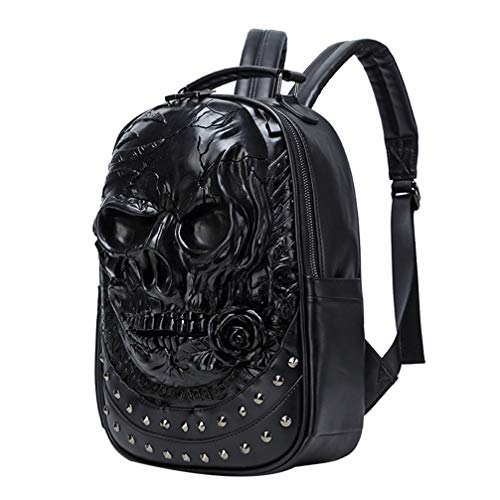 TENDYCOCO 3D Skull Shaped Backpack Gothic Rivet Shoulder Bag Realistic Skeleton Embossed Backpack