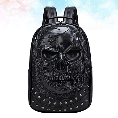 TENDYCOCO 3D Skull Shaped Backpack Gothic Rivet Shoulder Bag Realistic Skeleton Embossed Backpack