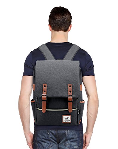 Furivy Unisex Oxford Retro Style Laptop Backpack College School Bag Student Daypack Rucksack Black