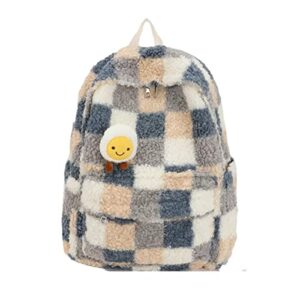 kaupuar fashion fleece sherpa multicolor kawaii backpack fluffy backpack fuzzy school bag teen girls plush backpack (blue)