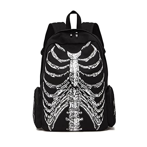 MANMU Goth Backpack Grunge Backpack Y2k Fashion Skull Backpack Hooded Backpack Gothic Black Shoulder Bag Goth Messenger Bag (Backpack Skeleton)