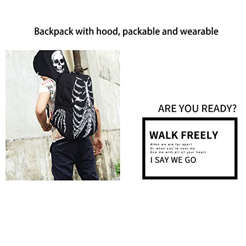 MANMU Goth Backpack Grunge Backpack Y2k Fashion Skull Backpack Hooded Backpack Gothic Black Shoulder Bag Goth Messenger Bag (Backpack Skeleton)