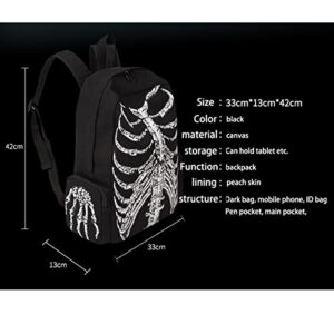 MANMU Goth Backpack Grunge Backpack Y2k Fashion Skull Backpack Hooded Backpack Gothic Black Shoulder Bag Goth Messenger Bag (Backpack Skeleton)