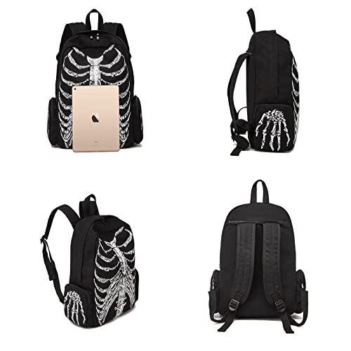 MANMU Goth Backpack Grunge Backpack Y2k Fashion Skull Backpack Hooded Backpack Gothic Black Shoulder Bag Goth Messenger Bag (Backpack Skeleton)