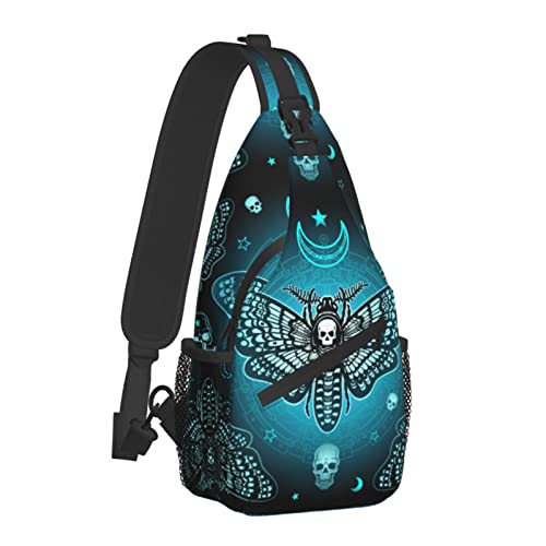 Skull and Moth Sling Bag Women Crossbody Chest Backpack Hiking Daypack Men Travel Casual Rideing Outdoor Beach