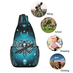 Skull and Moth Sling Bag Women Crossbody Chest Backpack Hiking Daypack Men Travel Casual Rideing Outdoor Beach