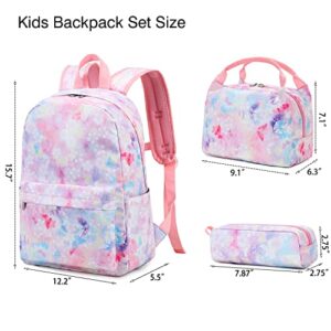 BGS BIGSUCS Girls Backpack for Kids Butterfly School Backpack Preschool Kindergarten Elementary School Bag with Insulated Lunch Tote and Pencil Pouch