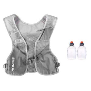 aonijie marathon running vest pack water hydration backpack outdoor sport bag cycling camping climbing rucksack (gray+2pcs 250ml bottles)
