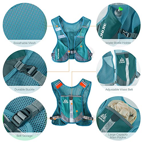 AONIJIE Marathon Running Vest Pack Water Hydration Backpack Outdoor Sport Bag Cycling Camping Climbing Rucksack (Gray+2pcs 250ml Bottles)