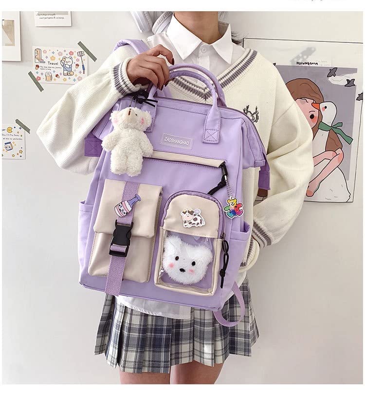 NEWSTYP Kawaii Backpack with Pins Kawaii School Backpack Cute Aesthetic Backpack Cute Kawaii Backpack for Girls