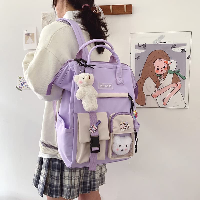 NEWSTYP Kawaii Backpack with Pins Kawaii School Backpack Cute Aesthetic Backpack Cute Kawaii Backpack for Girls