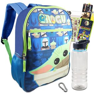 baby yoda store school supplies set – star wars school backpack bundle with 16” backpack plus water pouch, mandalorian decal, bookmark, and more (baby yoda backpack)