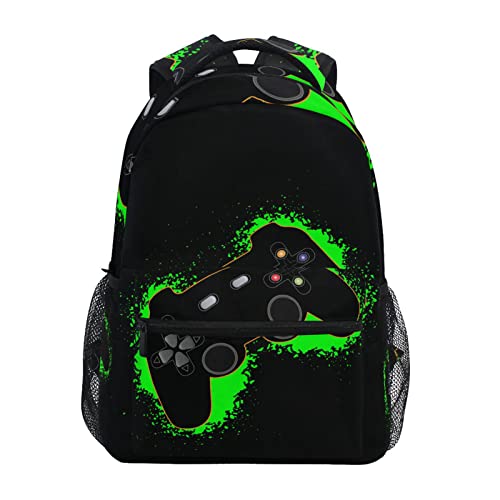 Krafig Green and Black Video Game Boys Girls Kids School Backpacks Bookbag, Elementary School Bag Travel Backpack Daypack