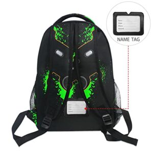 Krafig Green and Black Video Game Boys Girls Kids School Backpacks Bookbag, Elementary School Bag Travel Backpack Daypack