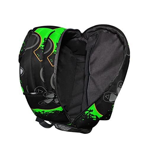 Krafig Green and Black Video Game Boys Girls Kids School Backpacks Bookbag, Elementary School Bag Travel Backpack Daypack