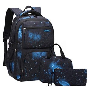 jiayou boys men backpack high university school bag travel daypack 3pcs backpack sets(dark blue star-3pcs,30 liters)