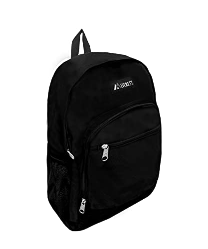 Everest Casual Backpack with Side Mesh Pocket, Black, One Size